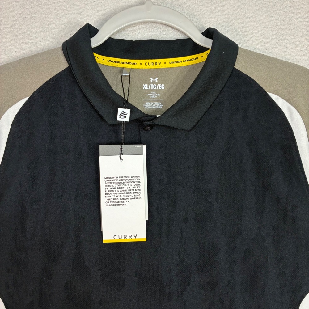 Under Armour Steph Curry Polo Shirt Men XL Black Brown Stretch Golf Preppy NWT